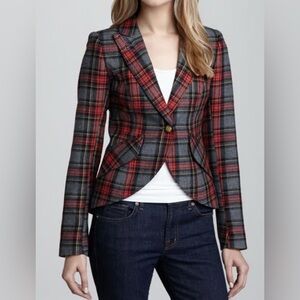 SMYTHE Hunting Tartan Plaid Elbow Patch Wool Blazer Jacket